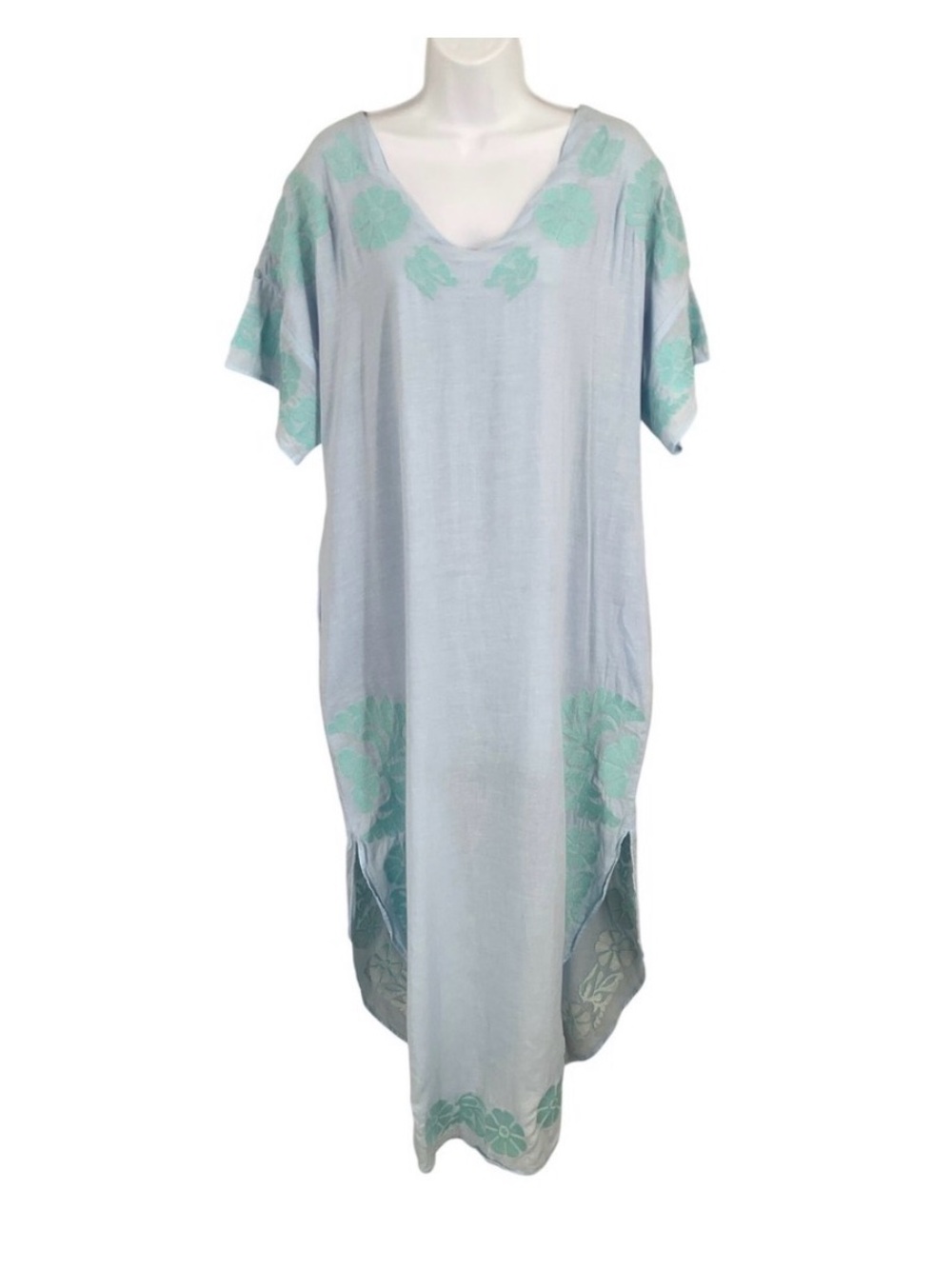 J.Marie Light Blue & Mint Floral Maxi Dress - Women's Caftan Style